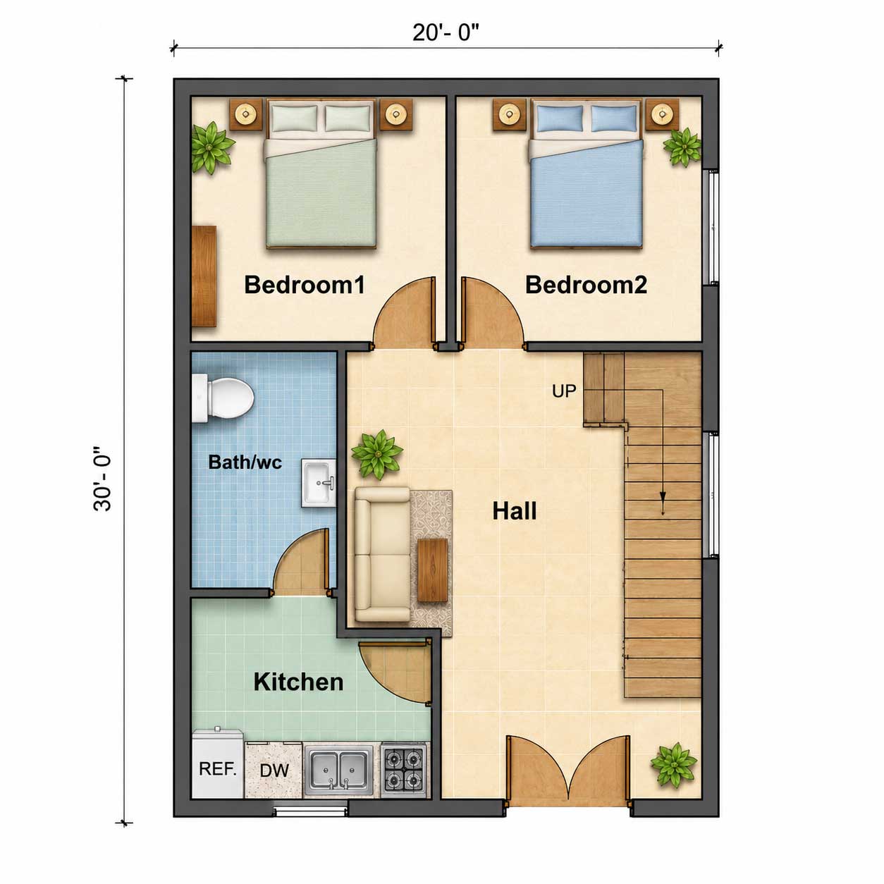 20X30 SQUARE FEET 2BHK HOUSE PLAN House Plan PDF – Floor Plan Drawing