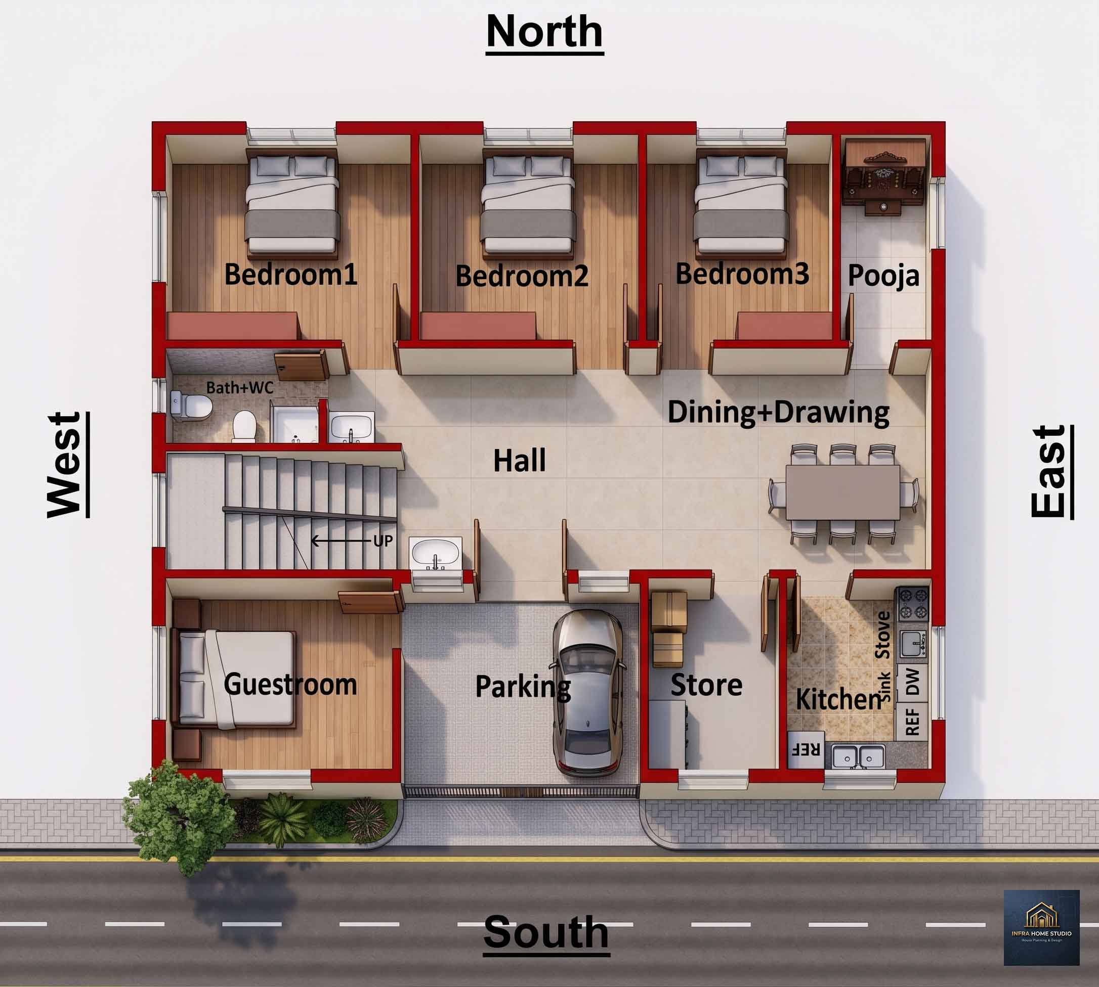 43X35 Square Feet 4BHK House Plan House Plan PDF – Floor Plan Drawing
