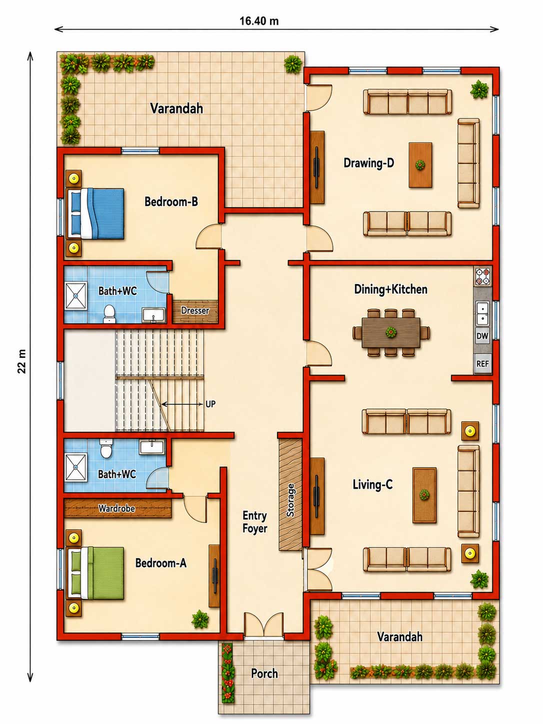 16m X 22m 2BHK HOUSE PLAN House Plan PDF – Floor Plan Drawing
