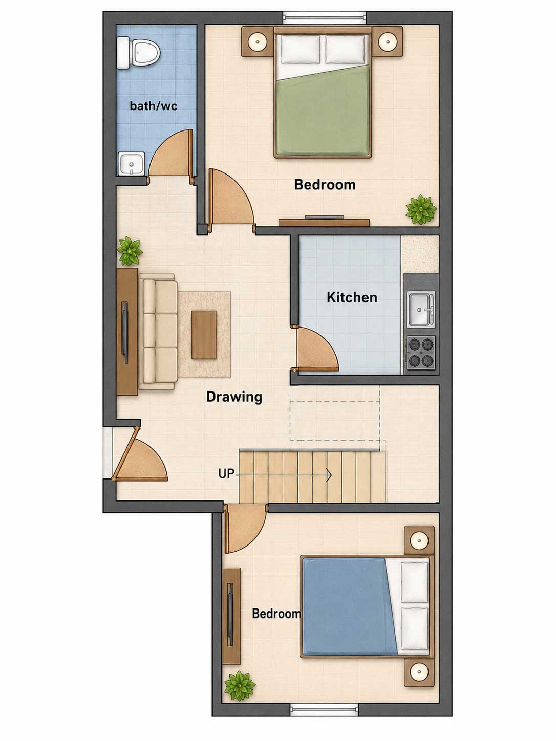 17X35 SFT 2BHK HOME PLAN House Plan PDF – Floor Plan Drawing