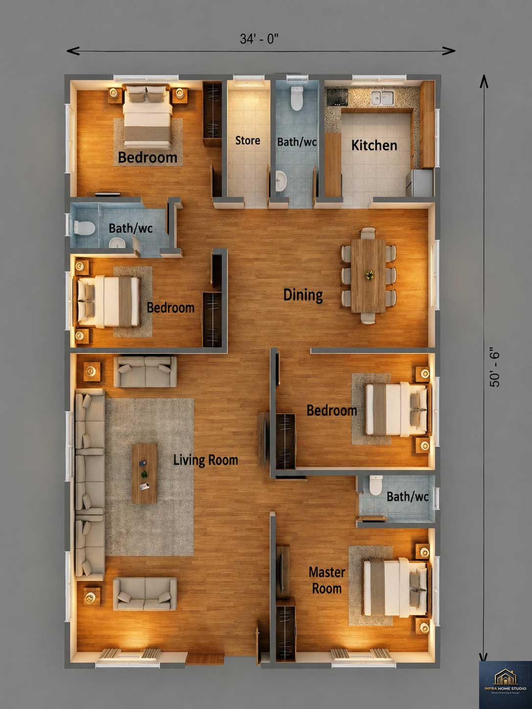 34X50 SFT 4BHK HOUSE PLAN House Plan PDF – Floor Plan Drawing