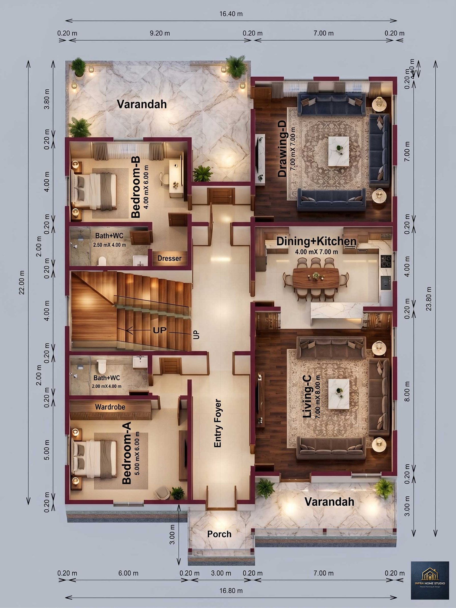 16m X 22m 2BHK HOUSE PLAN