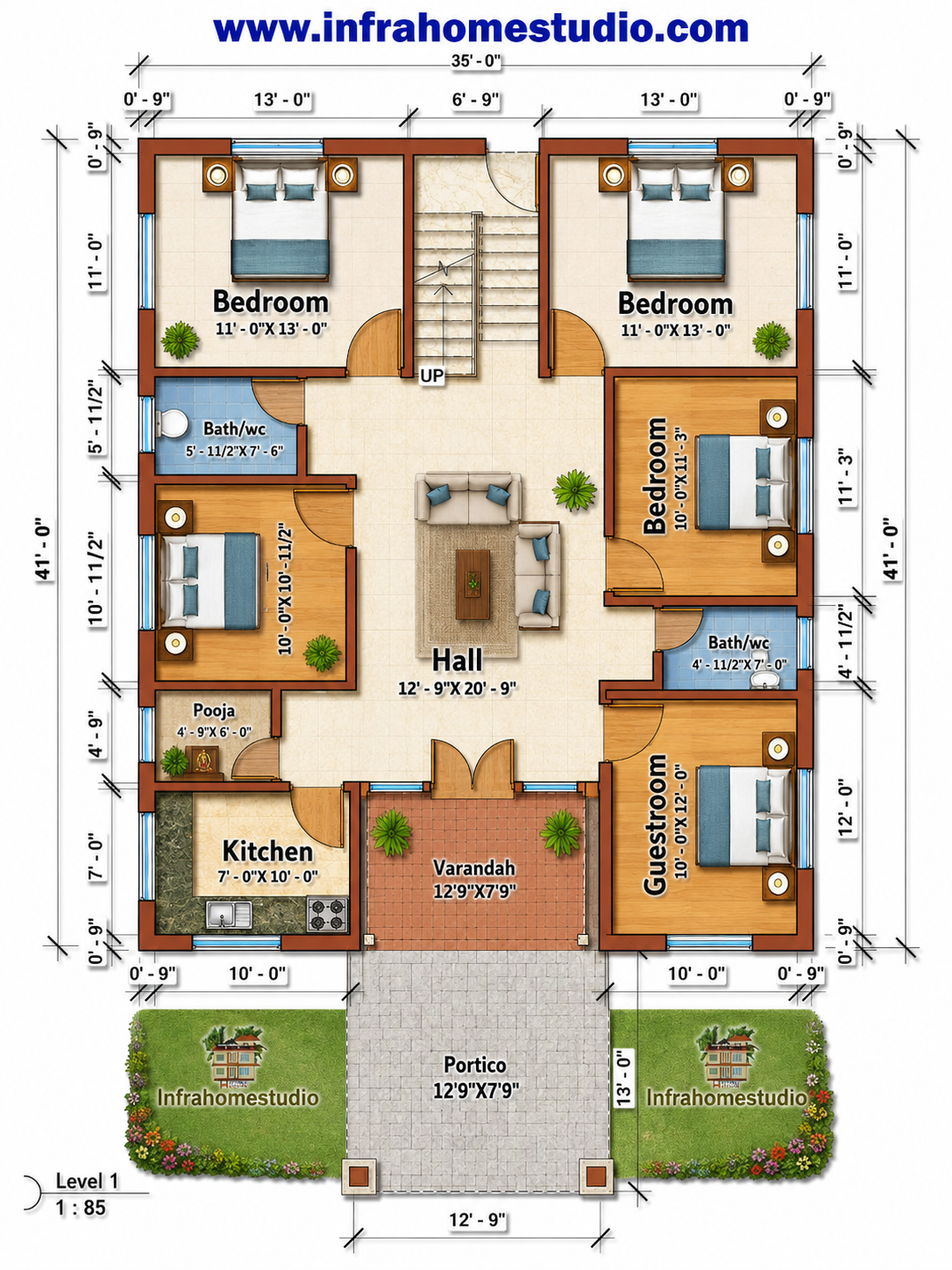 40X55 SFT 5BHK WITH PORCH