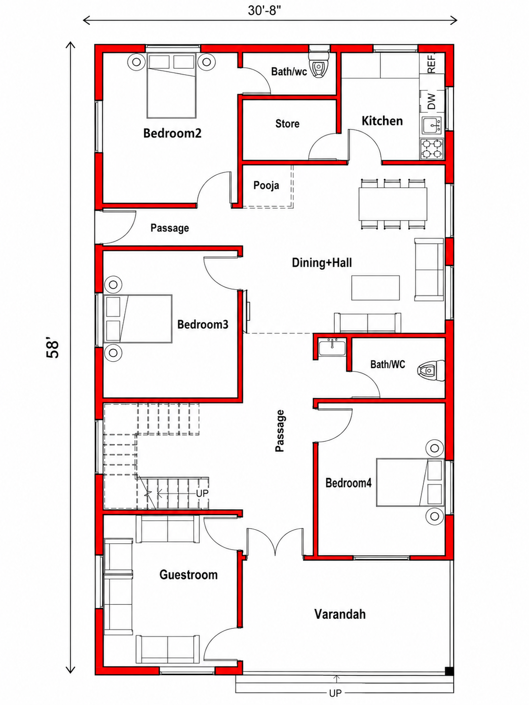 30X58 SFT G+1 HOUSE PLAN House Plan PDF – Floor Plan Drawing