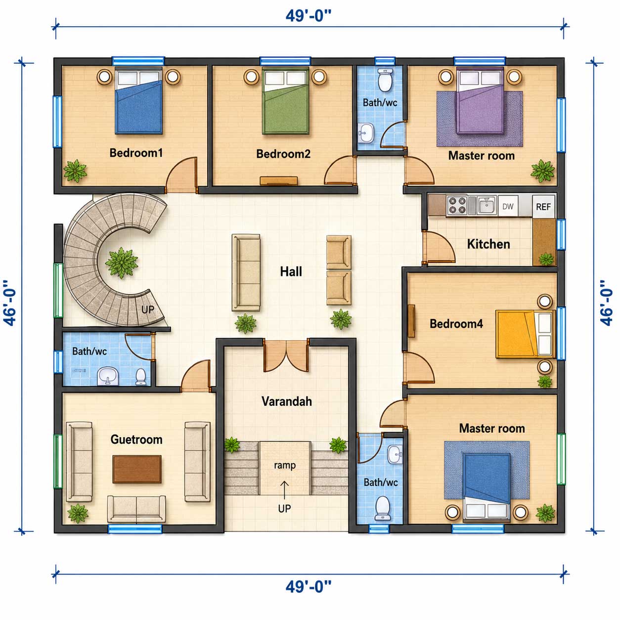 50X45 SFT 6BHK HOUSE PLAN House Plan PDF – Floor Plan Drawing
