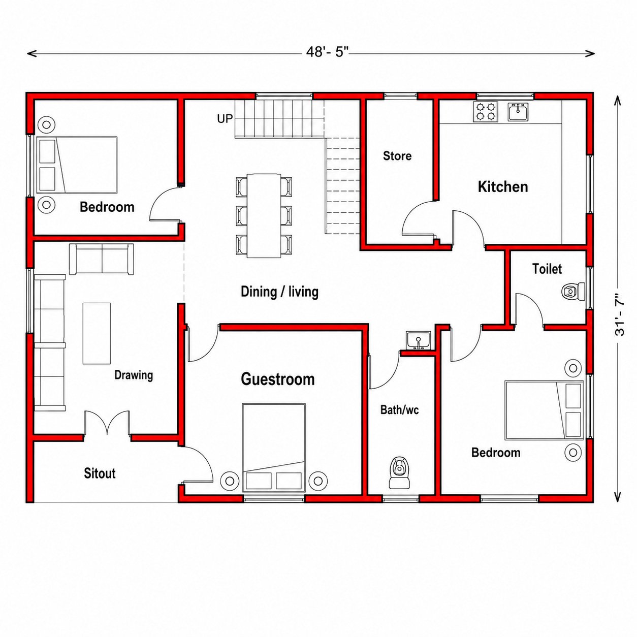 48X32 SFT 3BHK HOUSE VASTU PLAN House Plan PDF – Floor Plan Drawing