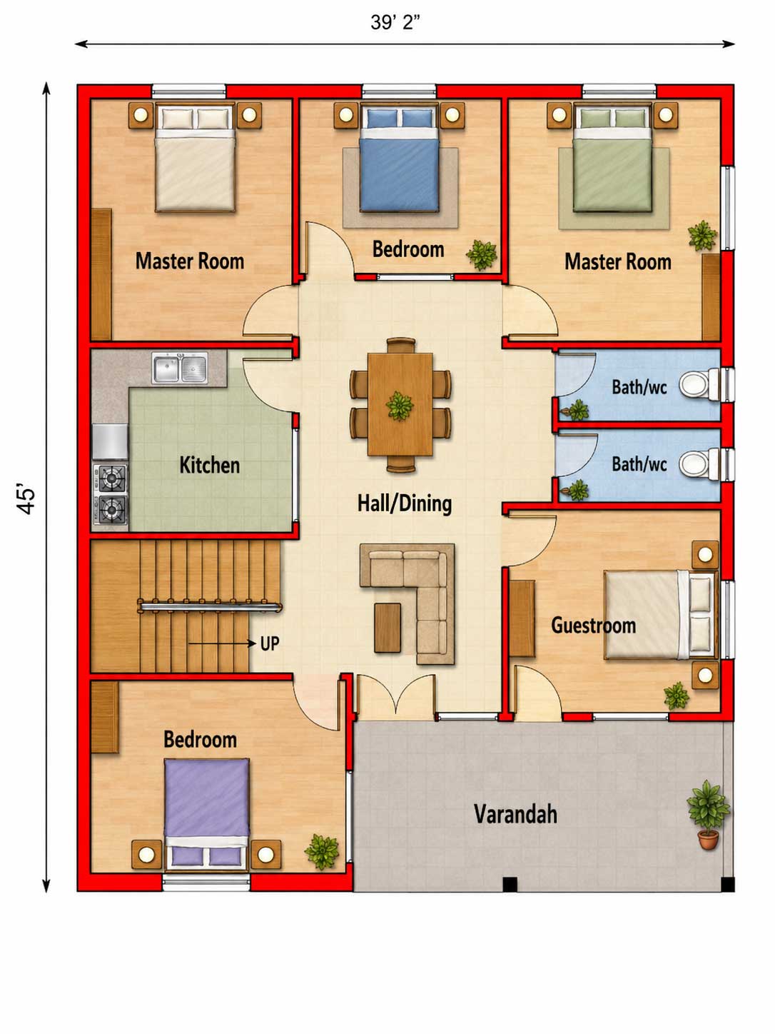 39X45 SFT 5BHK HOUSE PLAN House Plan PDF – Floor Plan Drawing