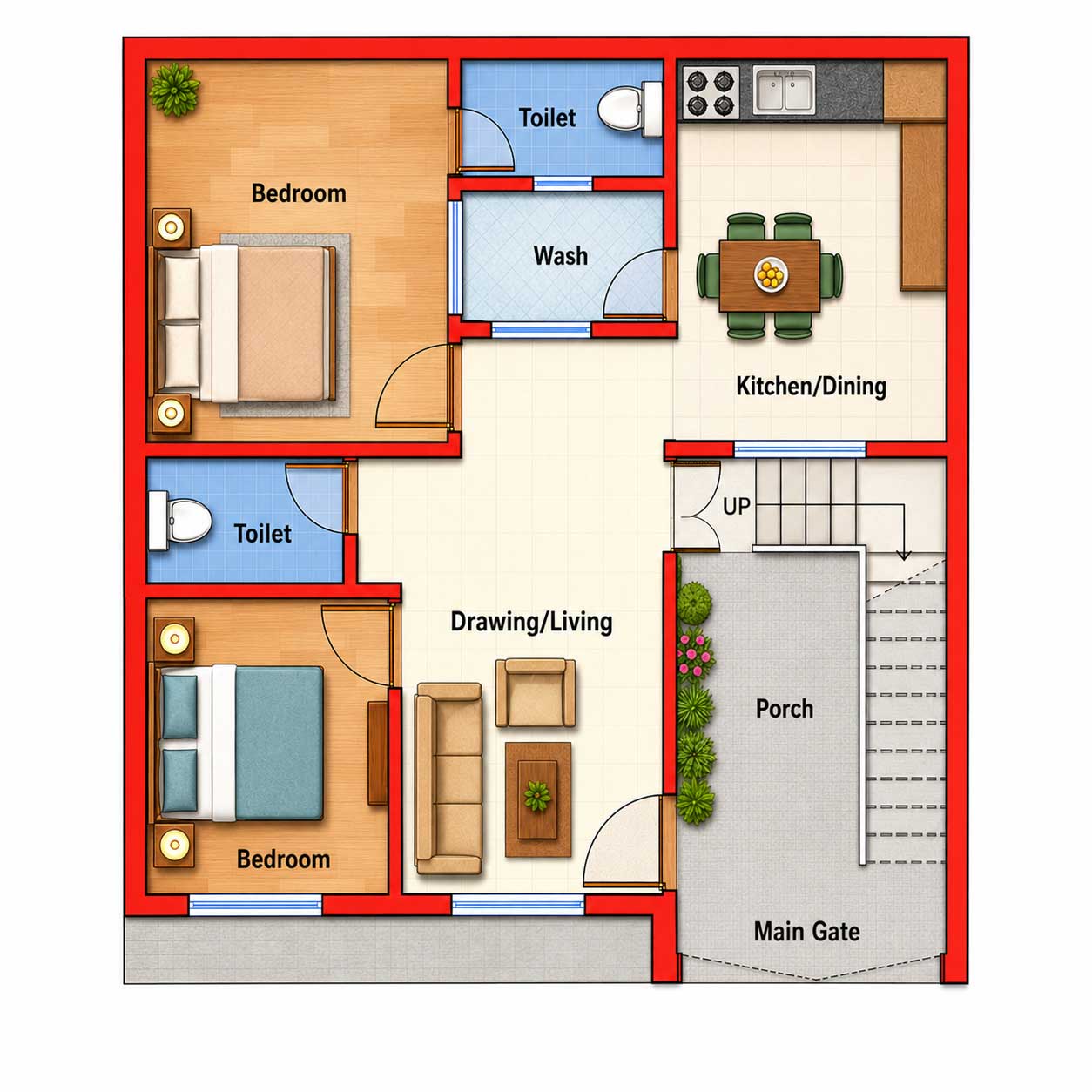 29X30 SFT 2BHK HOUSE PLAN House Plan PDF – Floor Plan Drawing